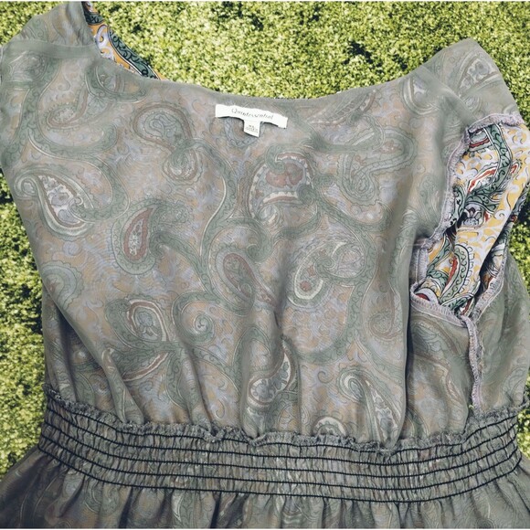 Chiffon Top Size XL Blue Green Paisley Lined Ruffled Sleeve Boho Milkmaid Flowy - Picture 8 of 12